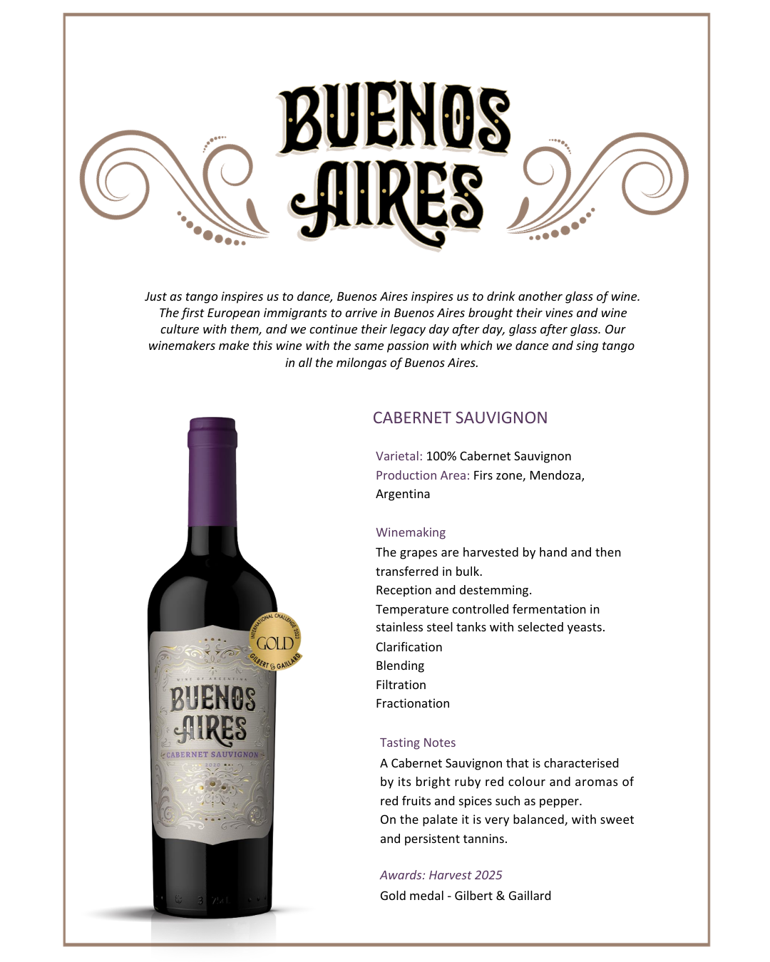 【6本セット】Buenos Aires Cabernet-Sauvignon / ブエノス・アイレス カベルネ・ソーヴィニヨン 750ml x 6 set