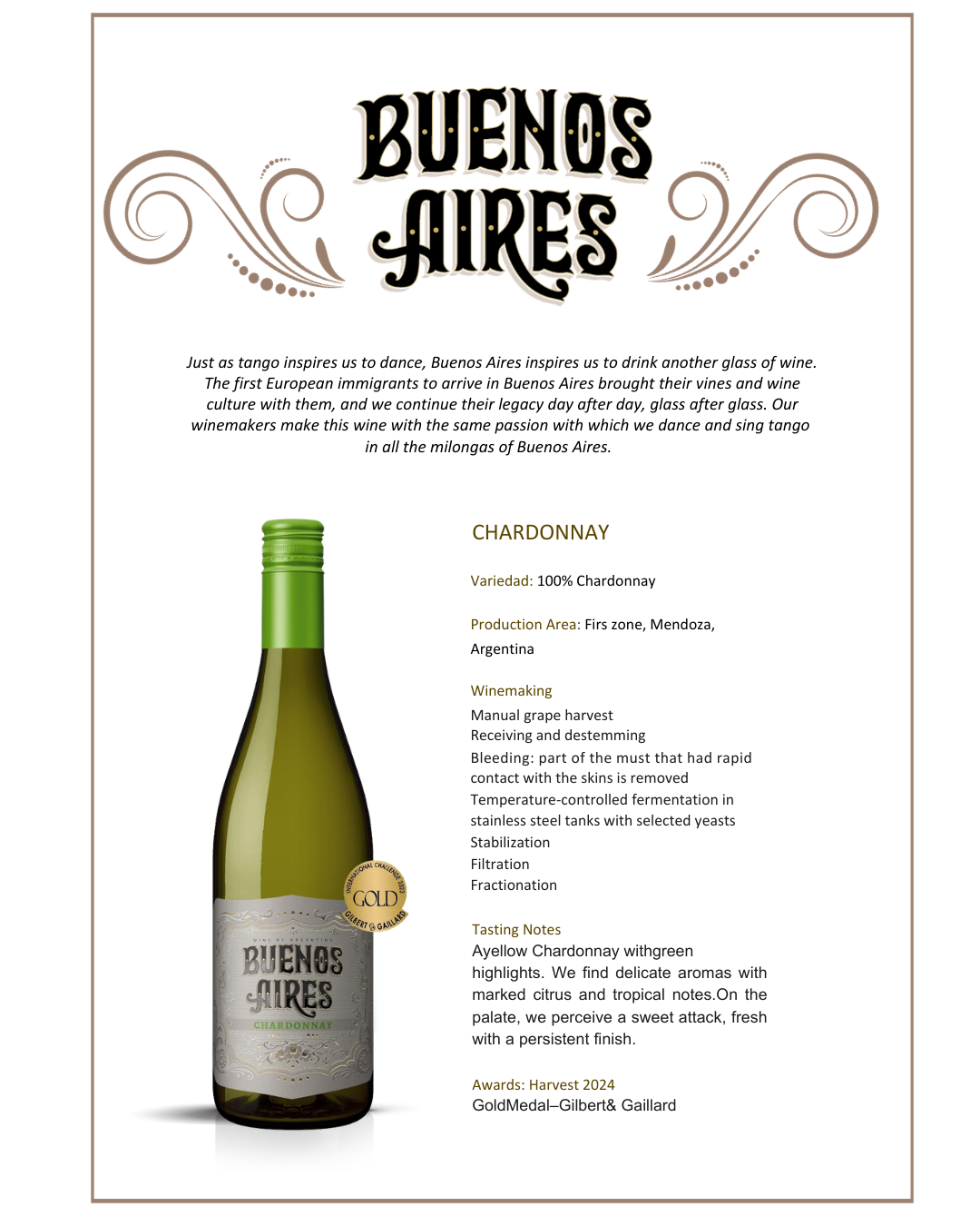 【6本セット】Buenos Aires Chardonnay / ブエノス・アイレス シャルドネ 750ml x 6 set
