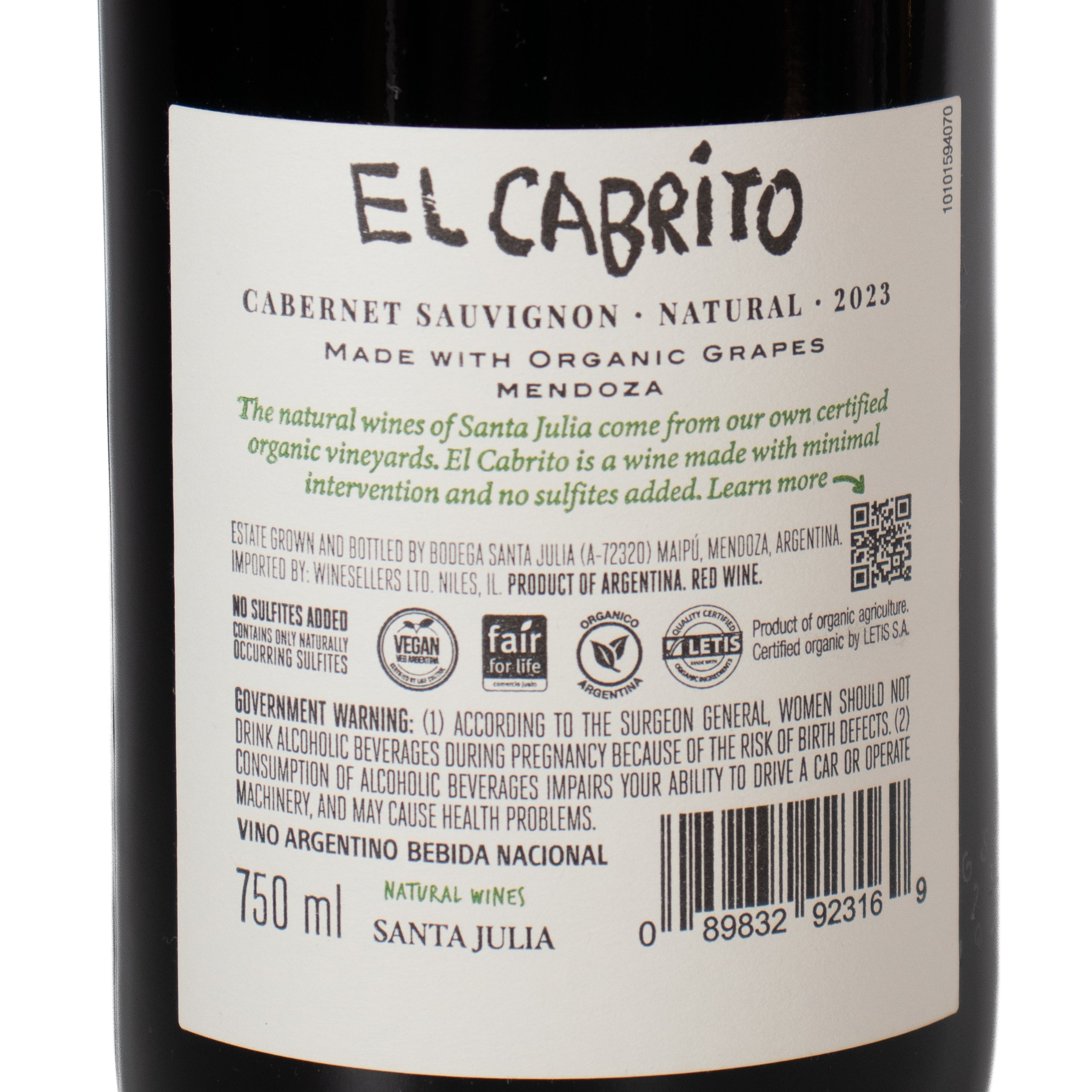 ナチュールワイン<br>エル・カブリト カベルネ・ソーヴィニヨン 750ml / El Cabrito Cabernet Sauvignon