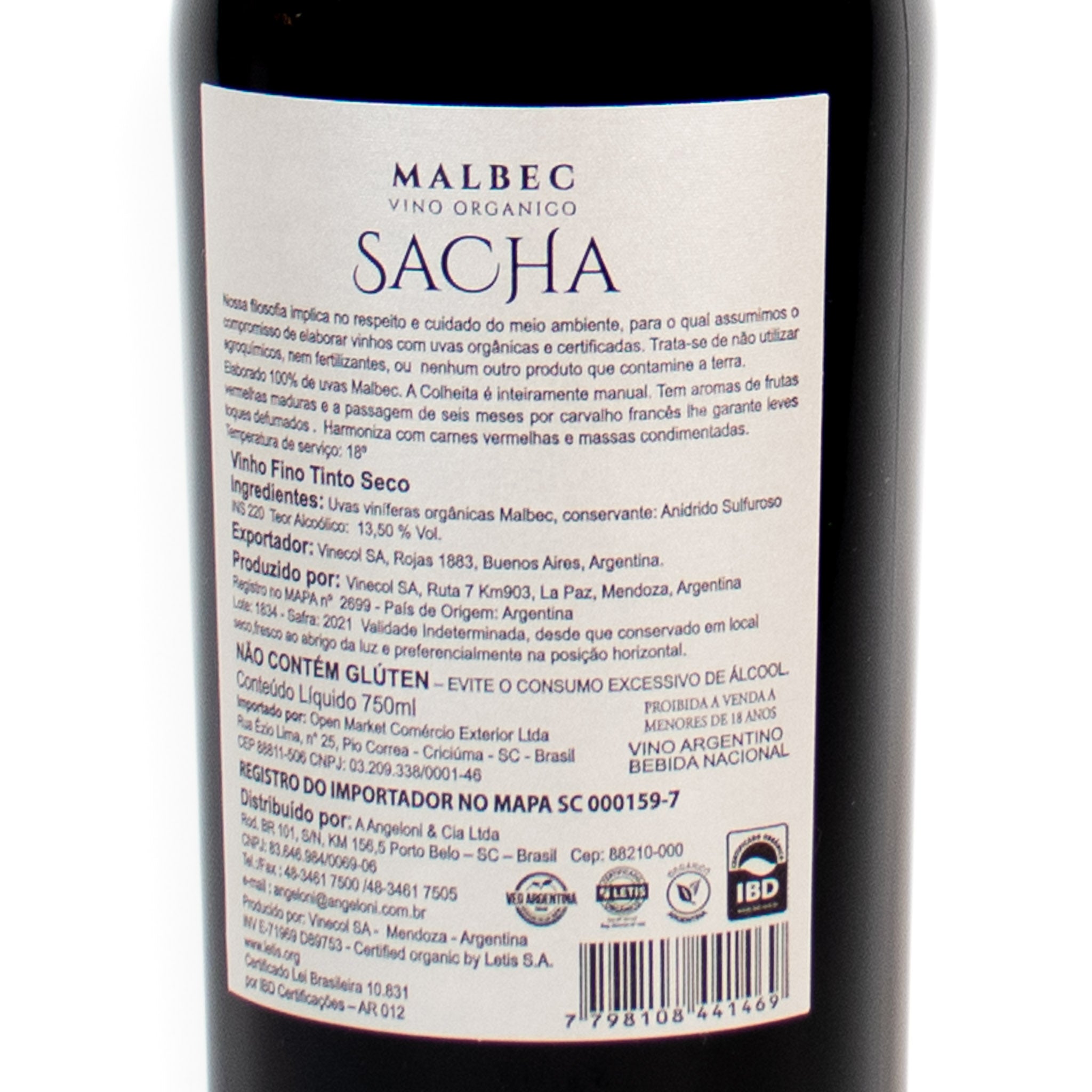 オーガニック サシャ マルベック 750ml / Sacha Organic Malbec